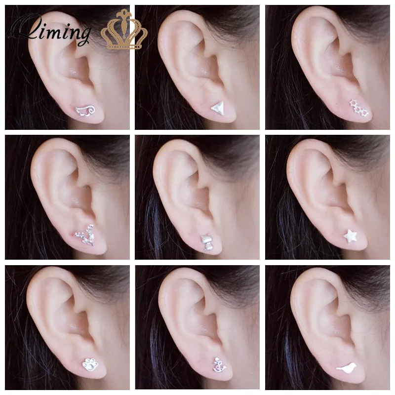 

Minimal Cute Silver Earrings For Women Statement Jewelry Wings Anchor Bird Dog Paw Stud Earrings G Fashion Gift Girls Earring