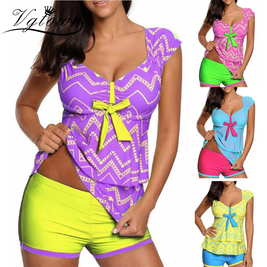 

VGTOWN Floral Printed Two Pieces Swimsuit Women Large Size S-5XL Swimwear Sexy Swim Wear Tankini Beachwear Skirt