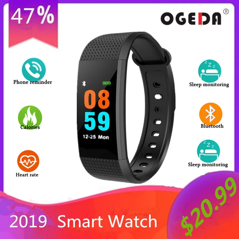 

OGEDA 2019 Sport Smart Watch Men Women Color Screen Bluetooth Heart Rate Blood Pressure Monitor IP68 Waterproof PK MI Band 3