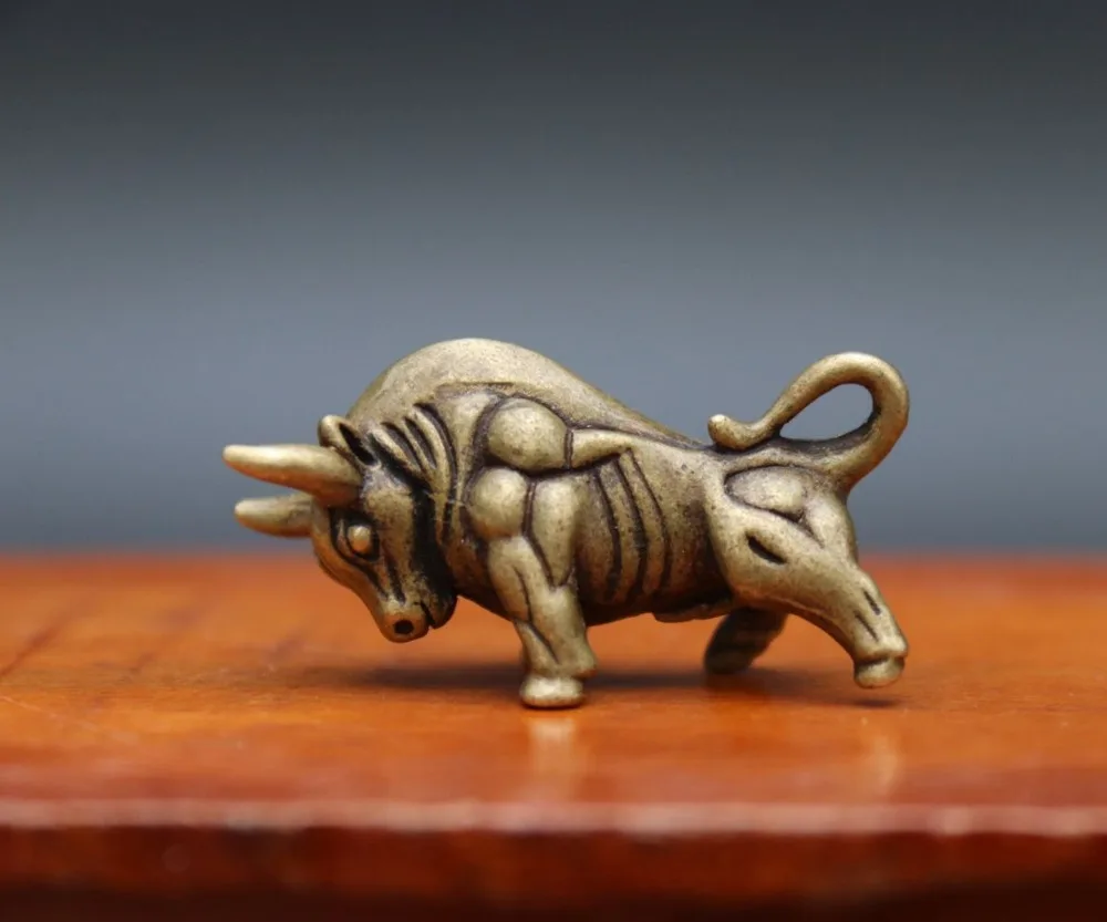 4 CM China Pure Bronze Zodiac Animal Beast Ox Oxen Bull Statue Amulet sculpture | Дом и сад