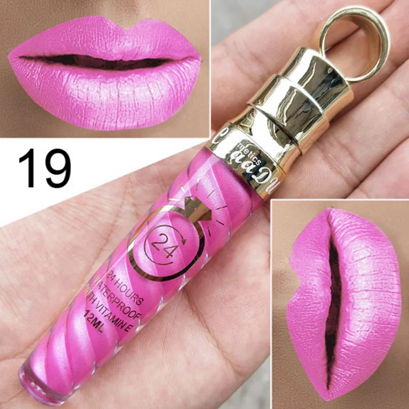 20 цветов Shimmer Matte губная помада макияж жемчужный металлик блеск для губ косметический водостойкий стойкий блеск для губ Увлажняющий блеск для губ для женщин - Цвет: 19