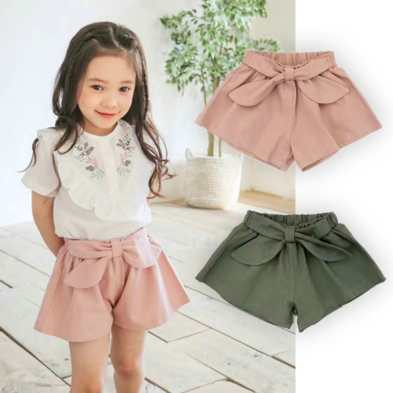 Summer Cute Girls Shorts Cotton Children's Shorts Bow Kids Hot Shorts Half Pants Three-point Trousers Casual Beach Shorts