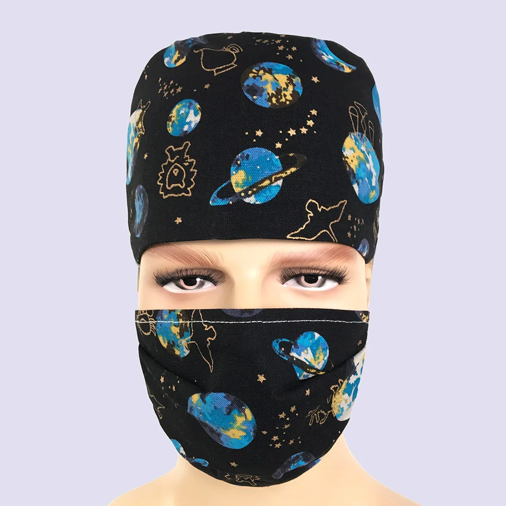 Новая Планета Скраб крышка s для женщин и мужчин больничные медицинские шапочки печать Tieback эластичный раздел хирургическая крышка и маска аксессуары