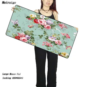 

Mairuige Rubber Gaming Mouse Pad Blue Flower Print Laptop Mouse Mat Large Lock Edge Mouse Notebook Computer Mousepad 900*400*3mm