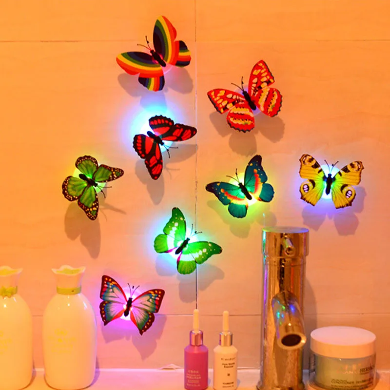 5 шт., в форме бабочки светящиеся Детские игрушки красочные красивые светодиодный свет детская комната украшения Настенный светильник