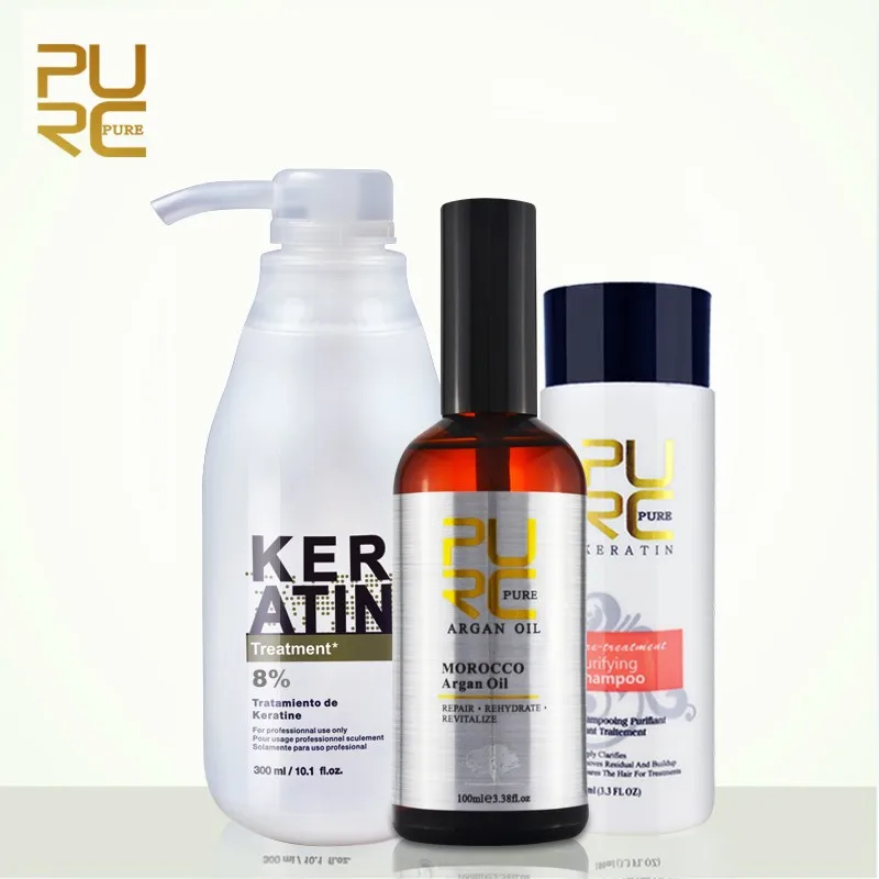 

PURC Repair Frizzy Damage Hair Care Set Keratin Straightening Treatment + Purifying Shampoo + Argan Oil Make Hair Smoothing