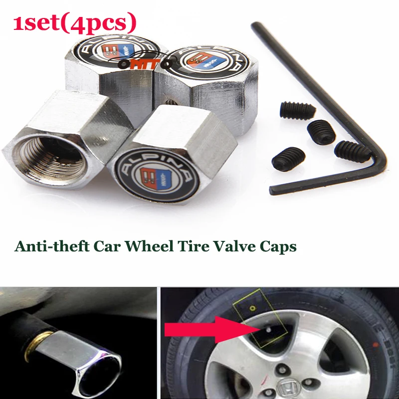 

Auto Accessories 4PCS/1set for Alpina logo badge car wheel valve stem cap Anti-theft Metal for
