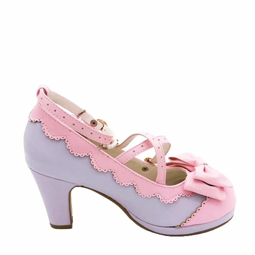LIN KING/большие размеры; милые женские туфли-лодочки с круглым носком в стиле Лолиты; сезон весна-осень; обувь принцессы в стиле каваи; женская обувь на высоком каблуке для костюмированной вечеринки