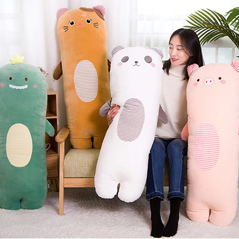 

Animals Long Bolster Plushie Toy Soft Stuffed Striped Dinosaur/Pig/Panda/Cat Pillow Kids Adults Sleeping Friend Gift 4 Sizes