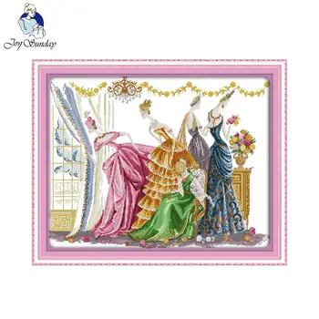 

Joy Sunday Needlework DIY 14CT unprinted Cross stitch Embroidery Dancing party pattern Counted White canvas Cross-Stitching hand