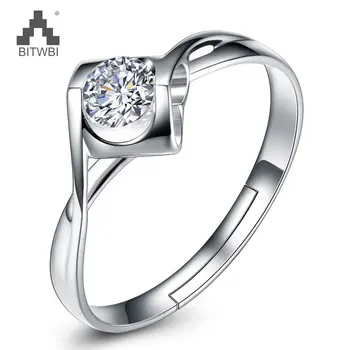 

Classic Luxury Real Solid 925 Sterling Silver Ring Simple Zircon Wedding Jewelry Adjustable Rings Engagement For Women