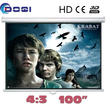 

100" DOQI Manual Pull-Down Front Projection Screen Wall Mounted Ceiling Format (4:3) Self-locking Projector screens Matte White
