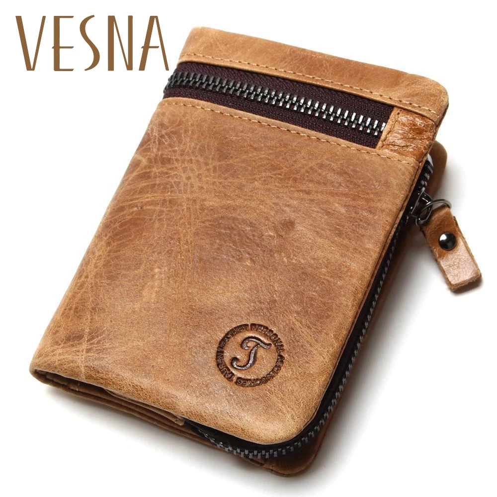 

Zipper Around Genuine Cow Leather Mens Wallets Design Bifold Short Men Purse Male Clutch With Card Holder Coins Purses Walet