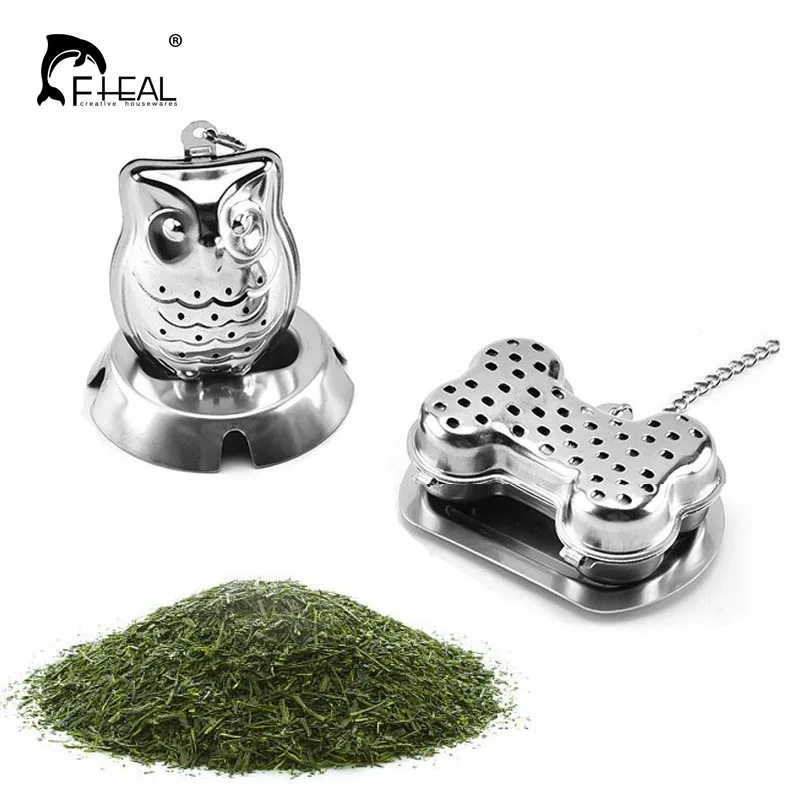 

FHEAL 1pc Owl Bone Shaped Design Stainless Steel Tea Infuser Portable Metal Tea Strainer Filter with Chain Kitchen Accessories