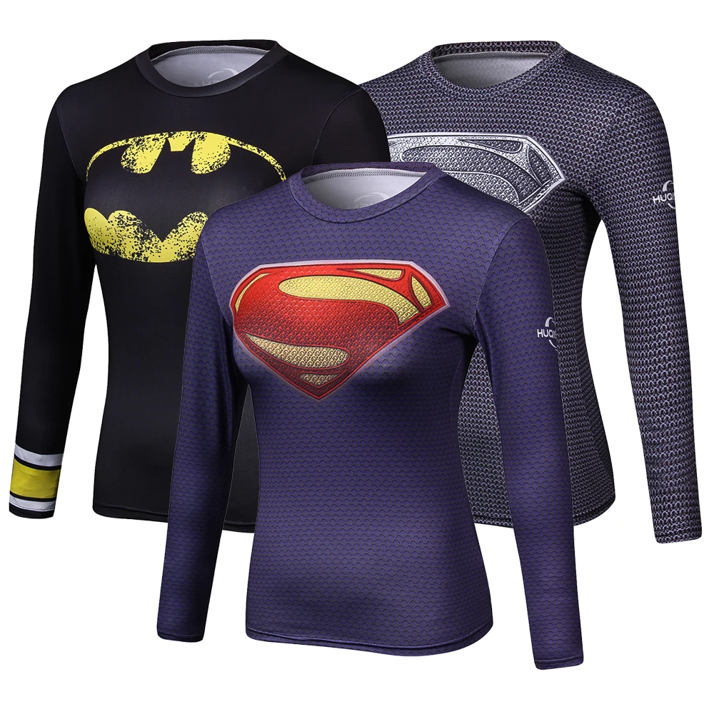 Женские футболки с 3D принтом супергероя Супермена, компрессионная футболка для фитнеса, женская футболка с длинным рукавом, брендовая одежда