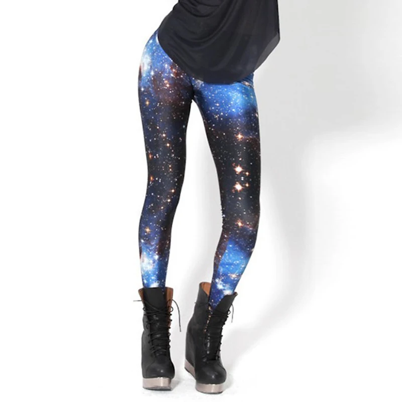 Женские леггинсы 2017 популярные с принтом Галактики неба голубого цвета для