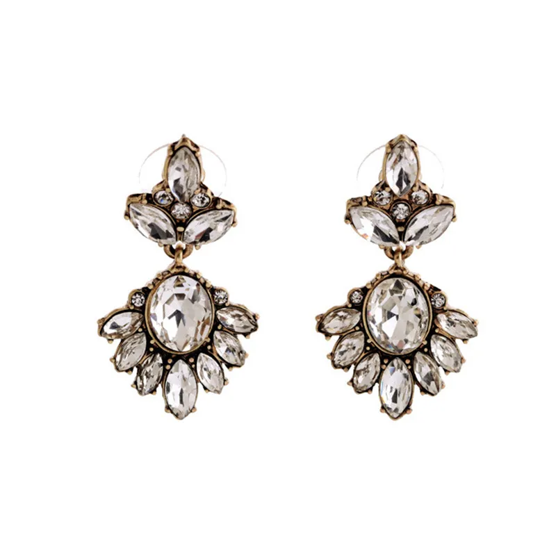 Brincos Women's New Year Gift Antique Gold Plated Transparent Rhinestone Earrings (1)