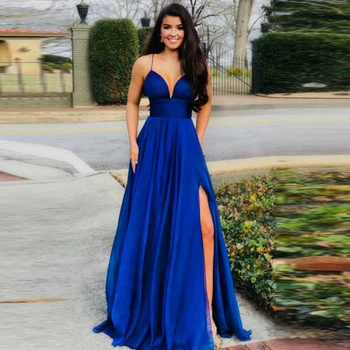 

Sexy Off The Shoulder High Slit Prom Dresses 2020 Elegant Satin Spaghetti Straps Prom Evening Gowns Long Vestido De Festa