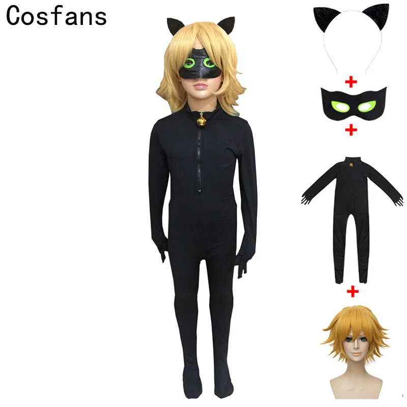 Us 1243 45 Offnew Black Cat Noir Cosplay Costumes Anime Ladybug Jumpsuit Wig For Purim Child Adrien Marinette Superhero Cosplay Girlsboy On