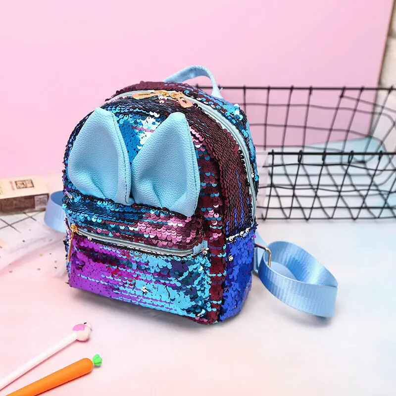 Women Sequins Backpack Cute Rabbit Ears Double Shoulder Bag Mini Backpacks Children Girls Sequined Travel School Bags | Багаж и сумки
