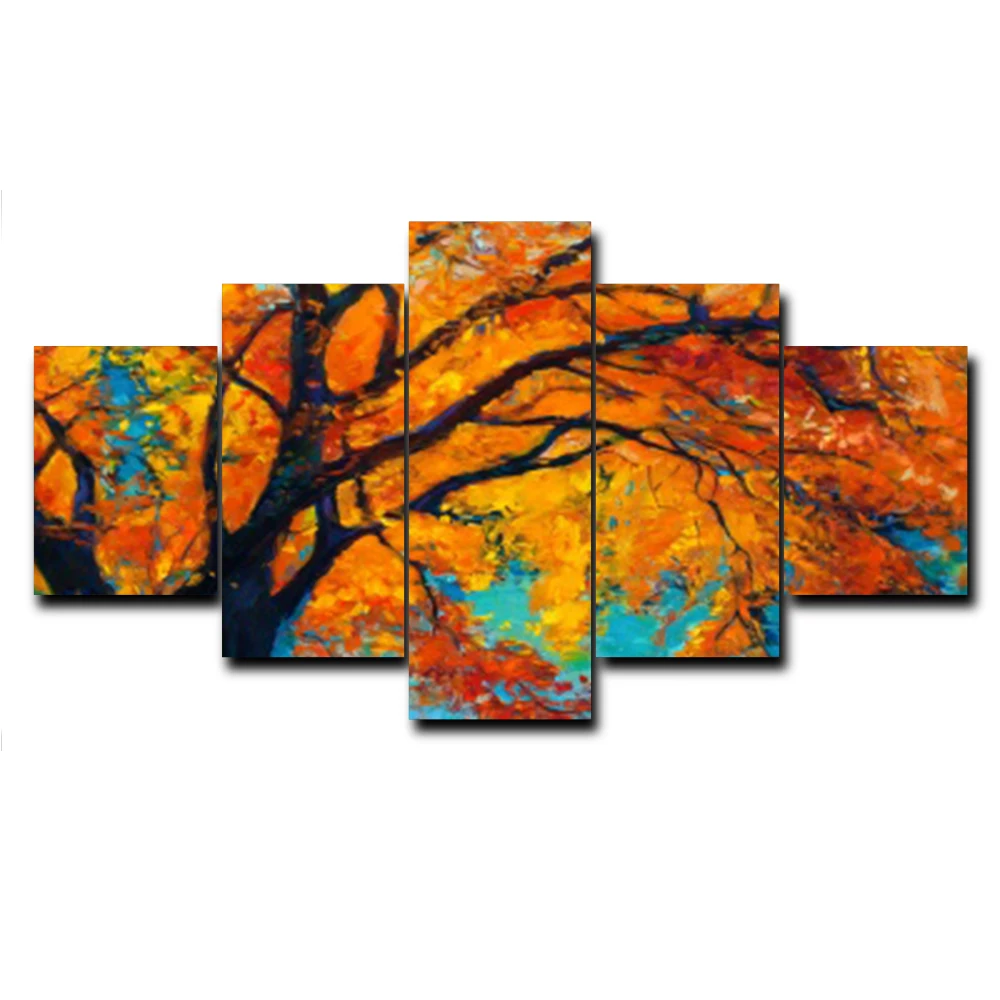 

5 Panel Autumn Tree Nordic Outside Posters and Prints Wall Artwork Canvas Painting Living Room Bedroom Home Decoration No Frame