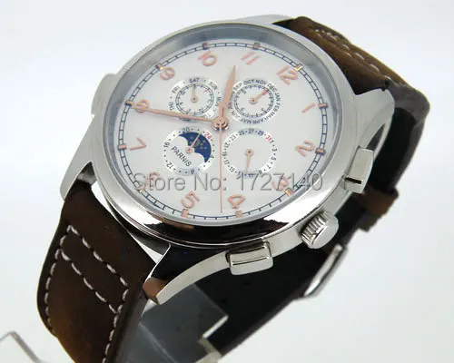 

44mm Parnis white Dial Automaitc Chronometer multi-funtion mens world watch 248B