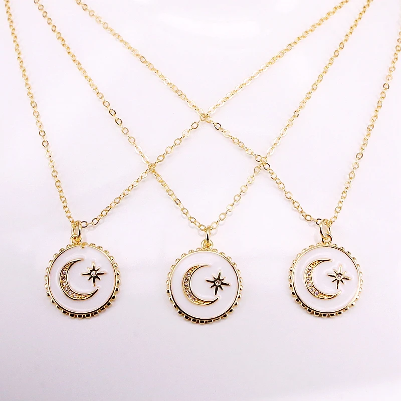 

6PCS, Gold Filled CZ Micro Pave Enamel Jewelry Crystal Monn and Star Women Fashion Pendant Necklaces