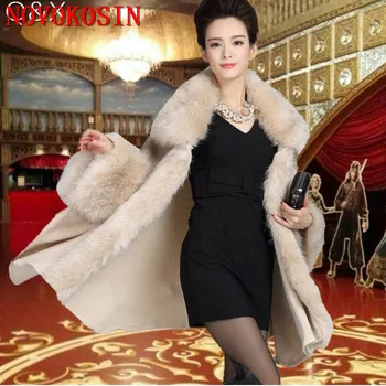 2018 New Plus Size Long Sleeve Cardigan Cloak Coat Women Autumn And Winter Patchwork Fur Collar Poncho Imitation Cashmere new fashion autumn and winter women print tassel knit poncho cardigan female bat sleeve cloak sweater