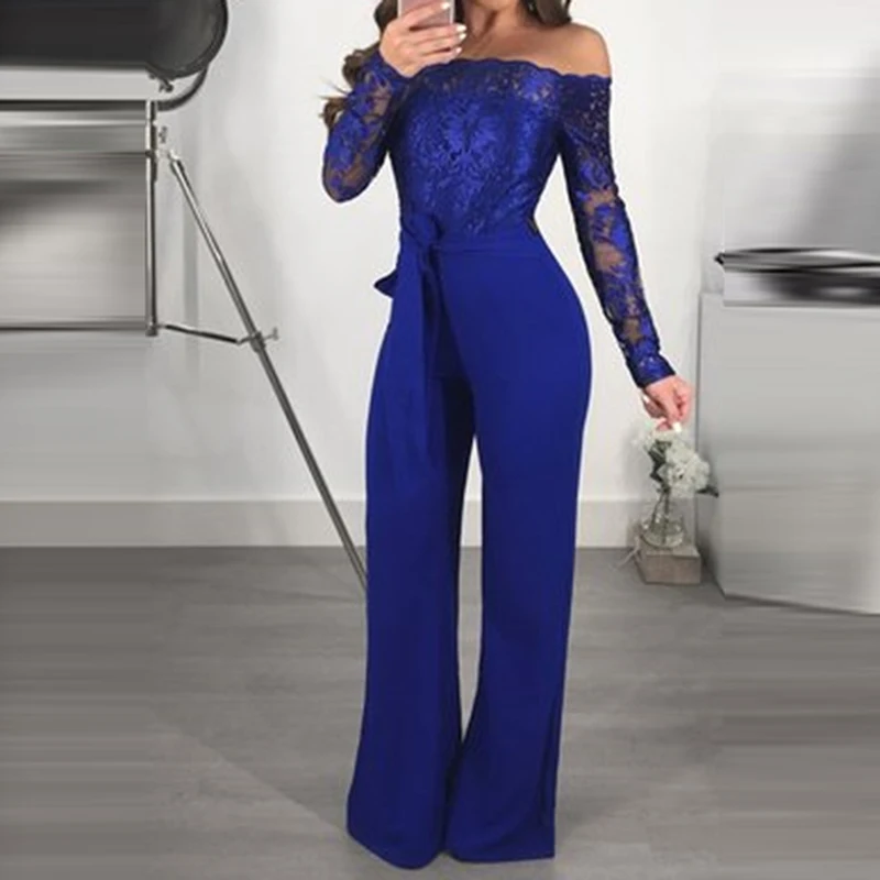 Модный сексуальный женский комбинезон с открытыми плечами, Офисная Рабочая одежда, элегантные вечерние комбинезоны для женщин, Летний комбинезон - Цвет: navy blue
