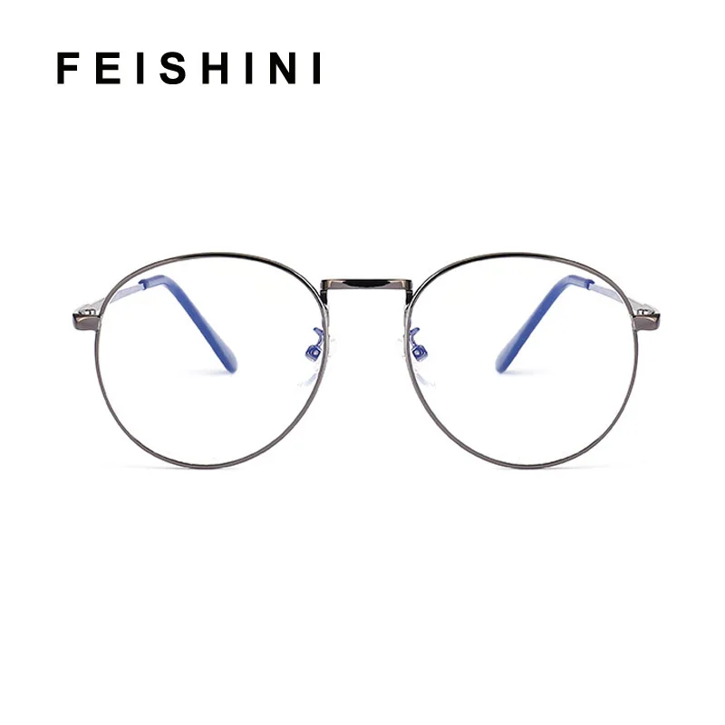 Computer Round Frame Print Glasses Women Rays Radiation Gamin Eyewear Frames Metal Unisex Anti Blue Light Glasses Men Optical