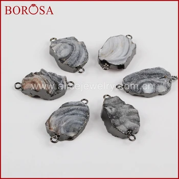

BOROSA 5PCS Gun Black Color Galaxy Quartz Stone Titanium Chalcedony Connector Double Bails for Bracelet Jewelry Making B1324