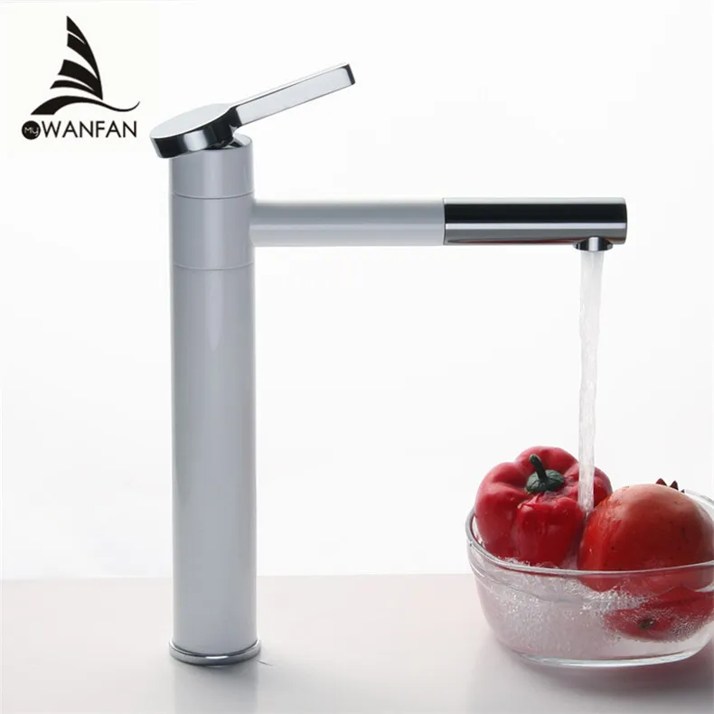 Billig Becken Mischbatterie 360 Grad Drehen Typ Becken Wasserhahn Weiß und Silber chrome Finish Bad Armaturen Einzigen Hand Bad LT 701