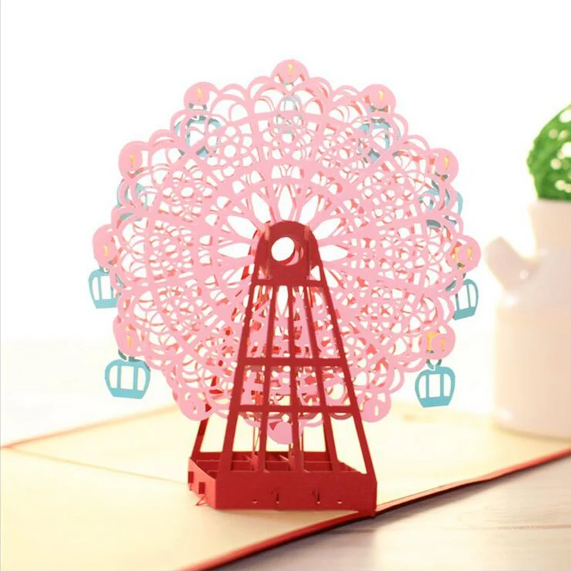 

Fashion 3d Handmade Ferris Wheel Origami Greeting Cards Design 3D Pop Up Laser Cut Post Cards Birthday Valentine Greeting Cards