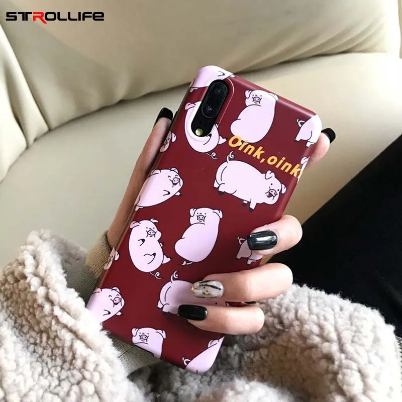 STROLLIFE Cute Cartoon Pig Case for Huawei P20 pro Mate 20 Funny Looking Back Pattern Cover Honor 9 10 Nova3 3i Soft Shell |