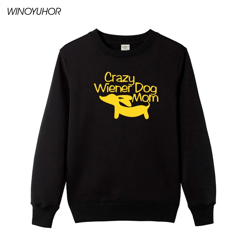 Winter Funny Dachshund Hoodies Women Crazy Wiener Dog Mom Printed O neck Sweatshirts Soft Long