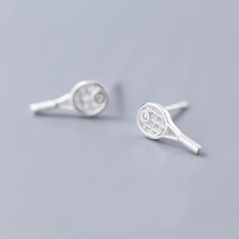 MloveAcc 925 пробы Серьги серебристого цвета; бижутерия для женщин модные маленькие теннисные ракетки серьги-гвоздики спортивный подарок для девочек подростков