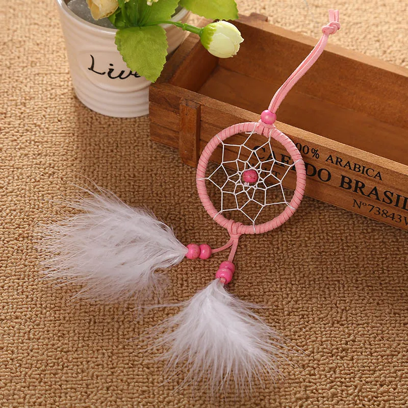 

Dream Catcher Home Pink Feather Indian Style Car Wall Bag Decoration Fashion