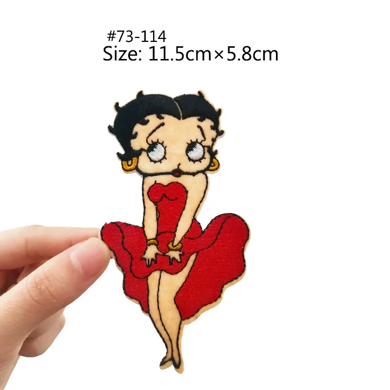 Betty Boop мультфильм обувь для девочек красное платье аппликация фильм ТВ шоу серии костюм Вышитые Железный На нашивки одежда Транс - Цвет: Антикварная медь