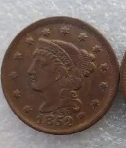 

1852 Braided Hair Large / One Cent 100% Copper Manufacturing Old Copy Coins