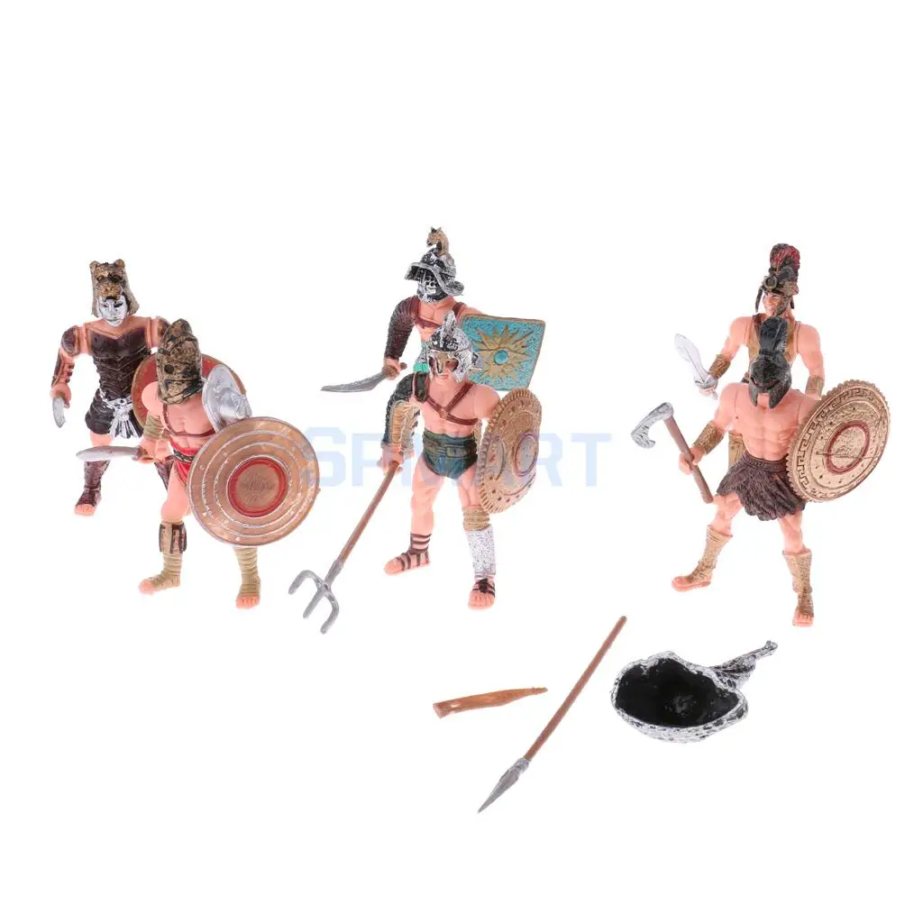6pcs Plastic Ancient Roman Gladiator Warriors Medieval Soldier Action Figures Model Military Playset DIY Scenes Kids Adult