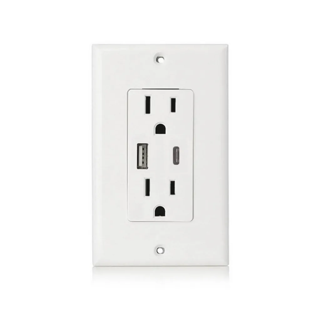 

USB Type-c Wall Socket High Speed 4.8A Charger Adapter Wall Mounting Power Outlet Plate Panel US Plug Quality White