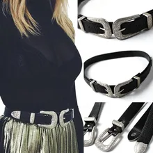 Женские винтажные кожаные ремни в стиле ретро с двойной металлической пряжкой, Новое поступление