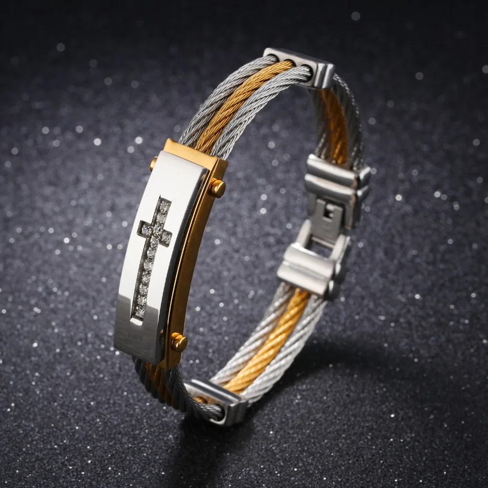FATE LOVE Brand personalized Men Boy Cross punk wrap bracelet bangles boyfriend White golden stainless steel fashion jewelry