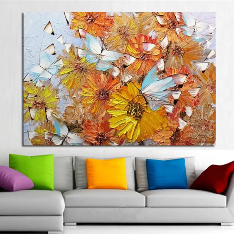 

Hand-painted Floral Paintings 3D Palette Knife Flowers & Butterfly Oil Painting On Canvas Modern Abstract Home Wall Art Pictures