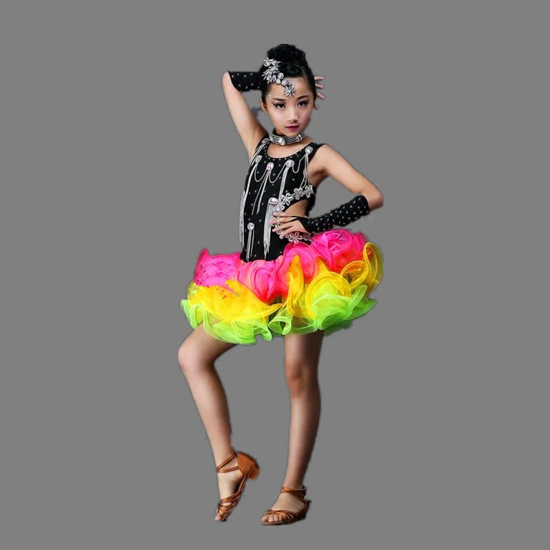 Детская юбка Детская Профессиональный Латинской платье для танцев для девочек Бальные конкурс платья Современный Вальс Танго ча-ча