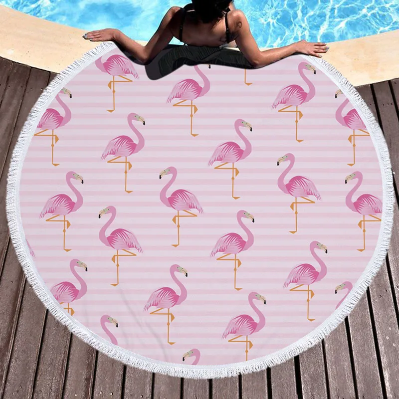 Летнее пляжное полотенце с рисунком фламинго, круглый 150 см, микрофибра, купальное полотенце для улицы, одеяло для йоги, пляжный коврик с кисточками, отличный подарок - Цвет: 10000015