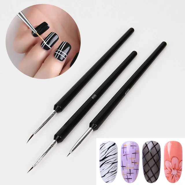 3pcs/set Nail Art Brush Pen Black Slim Thin Liner Drawing Pen Painting  Stripe Flower Brushes Nails Art Decoration Tools - AliExpress