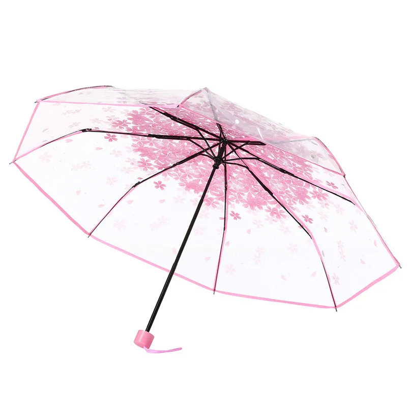 Cherry blossoms Transparent Rainy Umbrella Parasol Folding Rain Windproof Umbrella Folding Rain Travel Umbrella #4M02 (10)