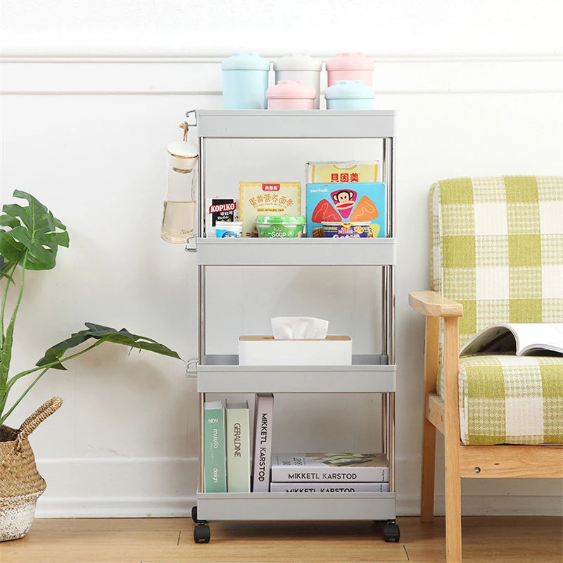 

2/3/4 Layer Gap Storage Rack Kitchen Slim Slide Tower Movable Assemble Plastic Bathroom Shelf Wheels Space Saving Organizer