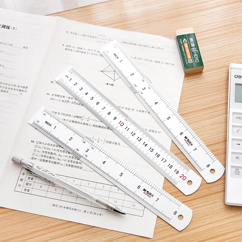 

1pc Aluminum alloy 20/30cm metal ruler Double-sided scale cm inch Multifunction mapping tool School office Drawing supplies
